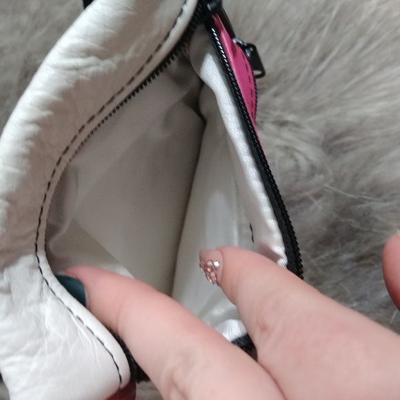 Handmde Custom Made Pink White Satin Lined Leather Hello Kitty Crossbody Bag - Picture 6 of 6